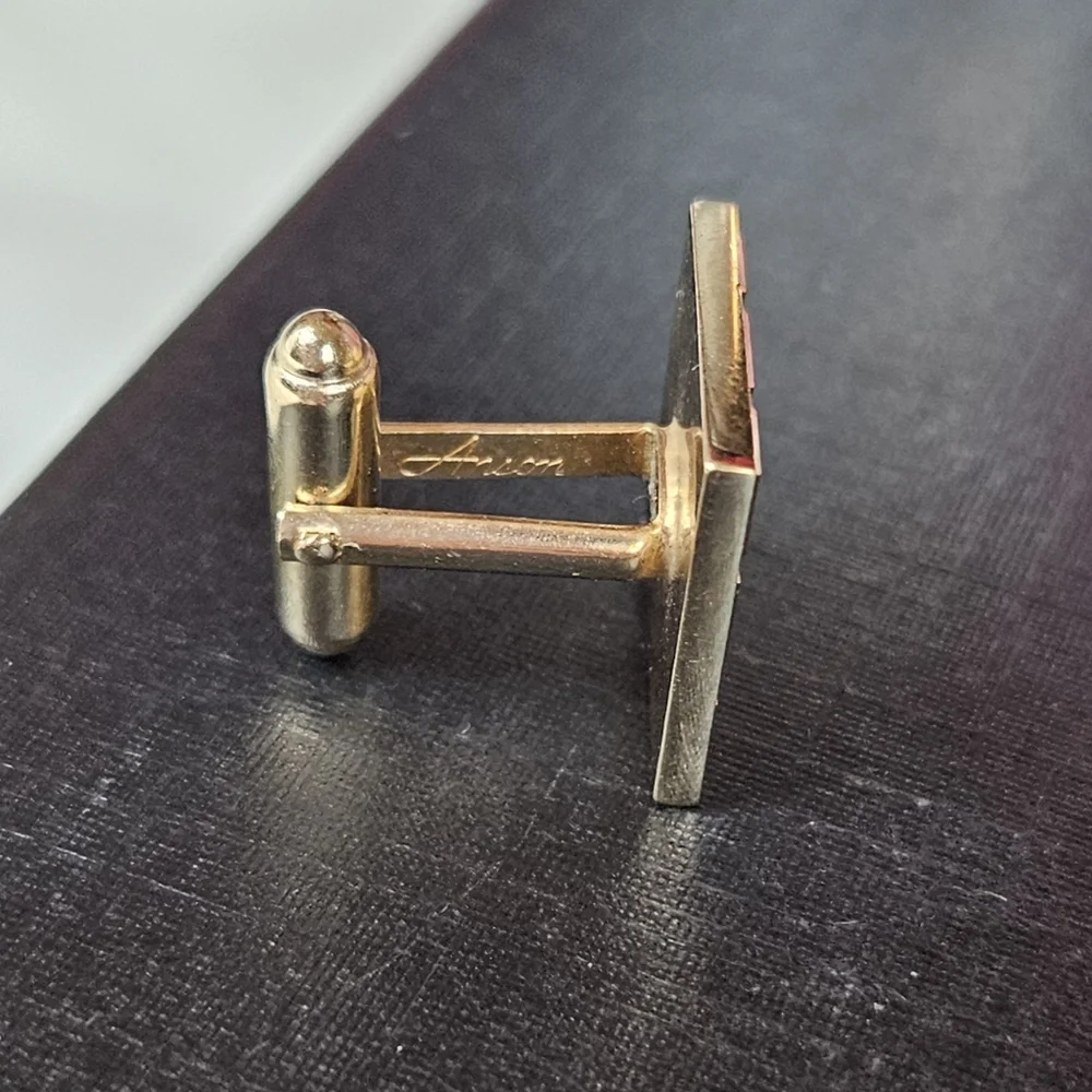 Vintage Anson Karatclad Heavy Gold Plated Square Wood Grain Design Cuff Links
